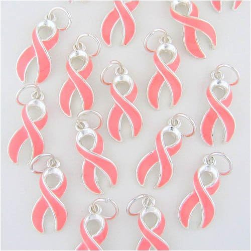 12 Ribbon Cancer Awareness Charm Charms Findings Jewelry Making Bracelets Fundraising (Pink)