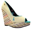 Babycham Womens Screwball Beige & Multi-colour Peep Toe Platform Wedges