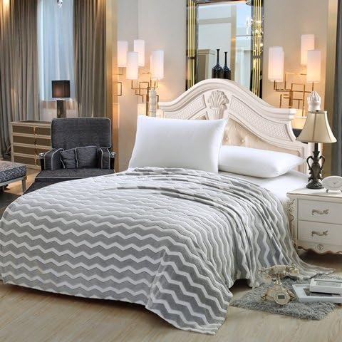 Chevron Micro Fleece Jacquard Blanket (Grey) (Queen Size)