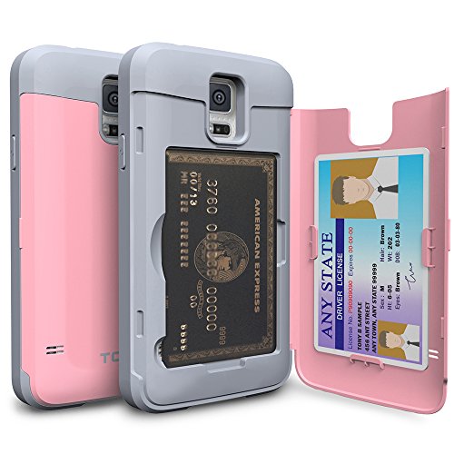 Galaxy S5 Case, TORU [CX PRO] - [CARD SLOT] [ID Holder] [KICKSTAND] Protective Hidden Wallet Case with Mirror for Samsung Galaxy S5/S5 Neo - Pastel Pink