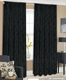 Fully Lined 90 x 90 Jacquard Curtains With Matching Tiebacks ( Black )