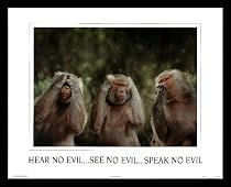 Monkeys Hear No Evil See No Evil Speak No Evil White Wood-Mounted Art Poster Print - 16" X 20"