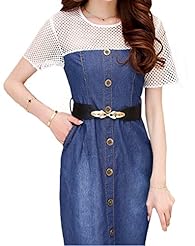 Mesh Belted Cotton/Denim Jumpsuit 