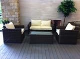 Rattan Indoor or Outdoor 12 Piece Sofa Set - All Weather Havanna Design In Two Tone Brown Cream Cushions Summer Sale Now On
