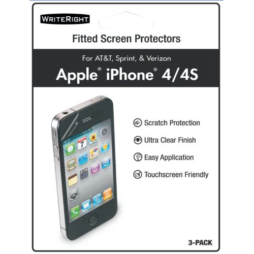WriteRight 9224401 iPhone 4/4S Fitted Screen Protectors - 3 Pack - Retail Packaging - Clear