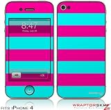 iPhone 4 Skin - Kearas Psycho Stripes Neon Teal and Hot Pink (DOES NOT fit newer iPhone 4S)