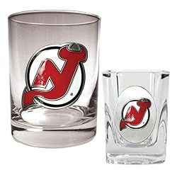 New Jersey Devils Rocks Glass & Square Shot Glass Set - Primary Logo NHL Hockey