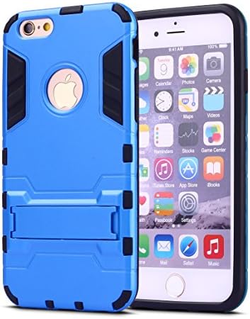iPhone 6 Plus Case,iPhone 6s Plus case,Ebakx [Ironman Kickstand] Heavy Duty Hybrid Dual Layer Armor Defender Full Body Protective Case Cover for Apple iPhone 6s/iPhone 6 Plus case, (Silver) (Blue)