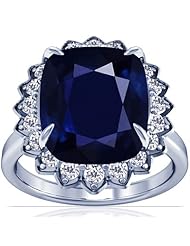 18K White Gold Cushion Cut Blue Sapphire Ring With Sidestones