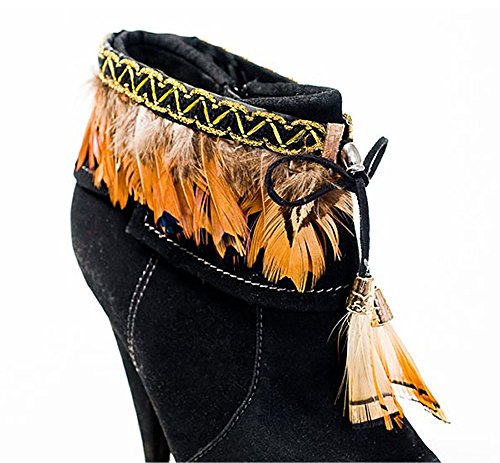 Auburn Brown Feathers Tipped in Black and Black Trim with Gold Stitching Boot Dazzles