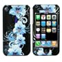 Black with Blue Hawaiian Flower Snap on Hard Skin Faceplate Cover Case for Apple Iphone 3g 3gs 2nd Gen