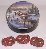 Scott's Cakes 1 lb. White Chocolate Covered Pretzel with Christmas Jimmies in a Sleigh Ride Tin