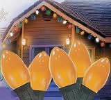 Set Of 25 Ceramic Orange C7 Christmas Lights With Green Wire