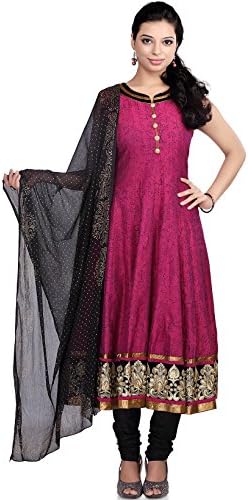 IndusDiva Women's Pink Silk Cotton and Shantoon Anarkali Churidaar