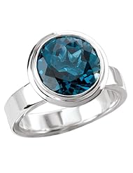 925 Sterling Silver Round Brilliant Faceted London Blue Topaz Ring- Sizes 6-8