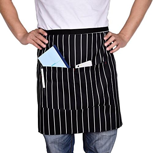 23.6 x 16.5 Inch Canvas Kitchen Chef Waist Apron, Black and White Stripes