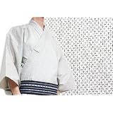 男性浴衣４点セット(浴衣・角帯・腰紐・下駄) 綿麻 (かすれ・縞柄) キングサイズ(4L,5L) 白・十字かすれ 角帯/黒