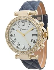 Womens Geneva Roman Numeral Quilted Leather Watch - Navy