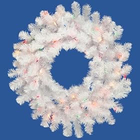 30" Pre-Lit Crystal White Spruce Artificial Christmas Wreath - Multi Lights
