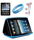 Black-Blue Color Semi Hard Carrying Case for Apple ipad + Pink Handsfree Earphone with Screen Protector for ipad + Wristband