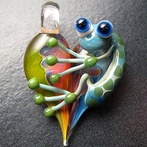Awesome Frog pendant - Glass frog heart necklace lampwork pendant focal bead - Boomwire Glass jewelry