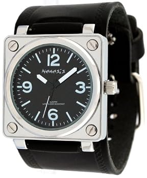 Nemesis #HST046K Men's Premium Wide Leather Strap Square Watch