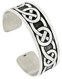 Sterling Silver Flat Cuff Bangle Bracelet with Celtic Knots 22 mm (7/8 in.) wide
