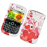 WHITE WITH RED PINK HEART AND BUTTERFLY SNAP ON HARD SKIN FACEPLATE PHONE SHIELD COVER CASE FOR BLACKBERRY CURVE 8520 8530 + BELT CLIP
