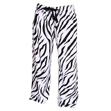 Black and White Zebra Stripe Fun Print Novelty tie cord flannel cotton pants for lounging, sleep, sports. Unisex relaxed fit, available in 5 adult sizes