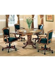 Buy 3-in-1 Oak Finished Wood Poker, Pool, Game, Dining Table and 4 Chairs Set by AtHomeMart
