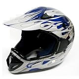 Silver Flame Blue Motocross Motosports Motorcycle ATV Dirt Bike Open Face Helmet DOT