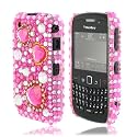 Pink Love Heart Diamante Case Cover for Blackberry Curve 8520 / 3G 9300 with Screen Protector Guard