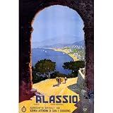 ALASSIO ROAD BEACH SAILBOAT ITALY ITALIA SMALL VINTAGE POSTER CANVAS REPRO