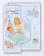 Cromo Baptism Invitation - Angel Watching Over Baby Boy - SPANISH - 100 per pack - Envelopes Included