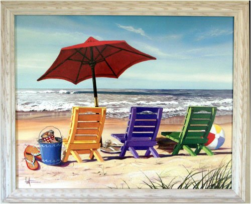 Beach Chairs Scene Umbrella Kids Room W Picture