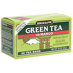 Bigelow Green Tea with Mango, 20-Count Boxes (Pack of 6)