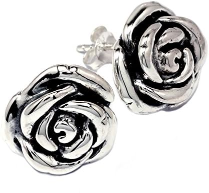 15mm Electro-forming 925 Sterling Silver Rose Earrings for Women with Butterfly Stud Style [SE0003]