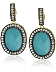 Freida Rothman Belargo Jewelry "HAMPTON" Two Tone Pave Edged Turquoise Earrings
