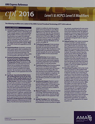CPT & HCPCS 2016 Modifier Express Reference Coding Card