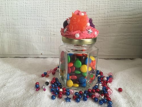 Decorated Jar With Pink Fake Icing Cupcake & Orange Owl Jar Topper 6.5 Oz.