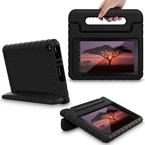 Fire 7 2015 Case, Cellularvilla Lightweight Kids Case Shockproof Convertible Handle Protective Folding Stand Cover For Amazon Kindle Fire 7 Inch Tablet (5th Generation 2015 release Only) (Black)