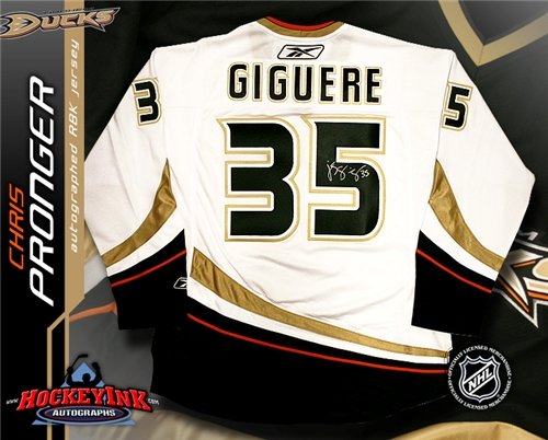J.S. Giguere Autographed/Hand Signed Anaheim Ducks Black Reebok Premier Jersey