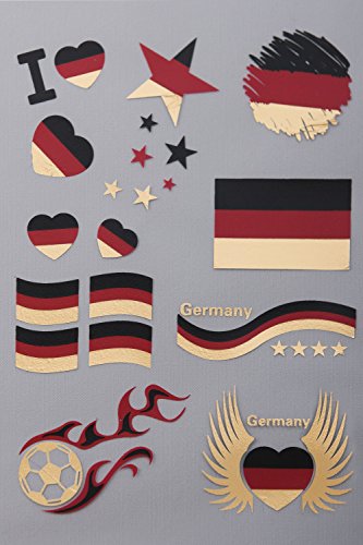 EM Tattoos Deutschland | Flash Tattoo für die Haut | EM 2016 Fanartikel | Fußball Flaggen Fahnen Tattoo von Deutschland | 1 A5 Sheet 21 Motive | verschiedene Länder verfügbar