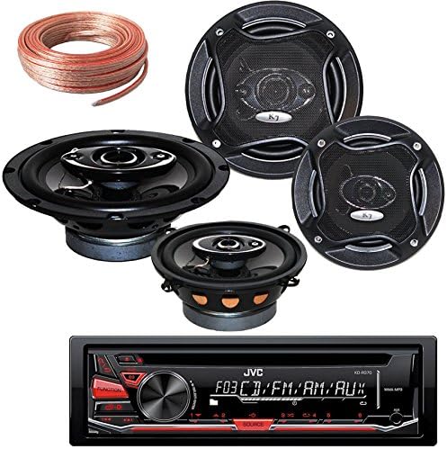 Package Bundle - JVC KD-R370 Single DIN In-Dash CD/AM/FM/ Receiver with Pair of K65.4 6.5-Inchs 6-1/2" 400W 4-Way + Pair Of K-55.3S 5.25-INCHS 5-1/4" 280W 3-Way / 4 Speakers + 100Ft Cable