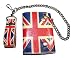 WAL52 Genuine Leather British Union Jack Flag Trifold Wallet with Snaps and Chain
