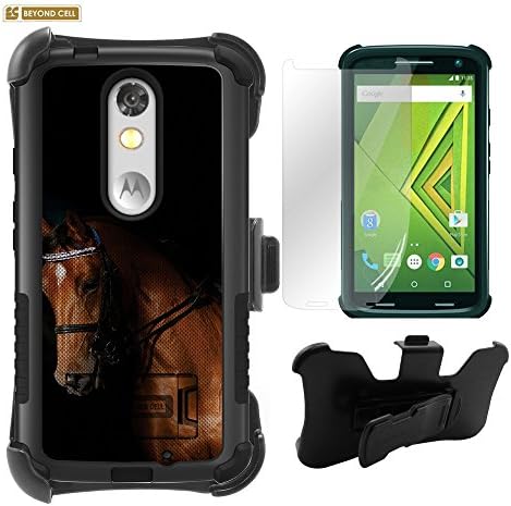 Droid Turbo 2 Case, Kinzie XT1585 Case,Beyond Cell®High Impact Armor Hybrid Rugged Durable Phone Case With Built in kickstand-Brown Horse-FREE Screen Protector