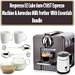 Nespresso LE Cube Aero in-Pack C185T Titan Gray Espresso Machine & Aeroccino Milk Frother Cream & Sugar Set With Two Coffee Mug's And Two Demi Spoon's