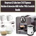 Nespresso LE Cube Aero in-Pack C185T Titan Gray Espresso Machine & Aeroccino Milk Frother Cream & Sugar Set With Two Coffee Mug's And Two Demi Spoon's