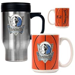 Dallas Mavericks Stainless Steel Travel Mug & Gameball Ceramic Mug Set - Primary Logo NBA Basketball