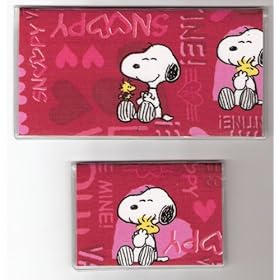 Checkbook Cover Debit Set Made with Peanuts Snoopy Woodstock Heart Fabric